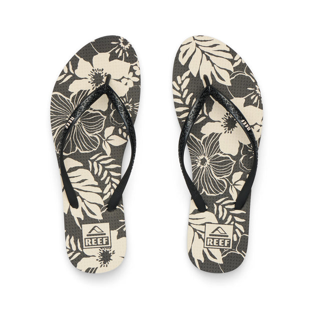 Női papucsok REEF Seaside Prints, fekete virágos