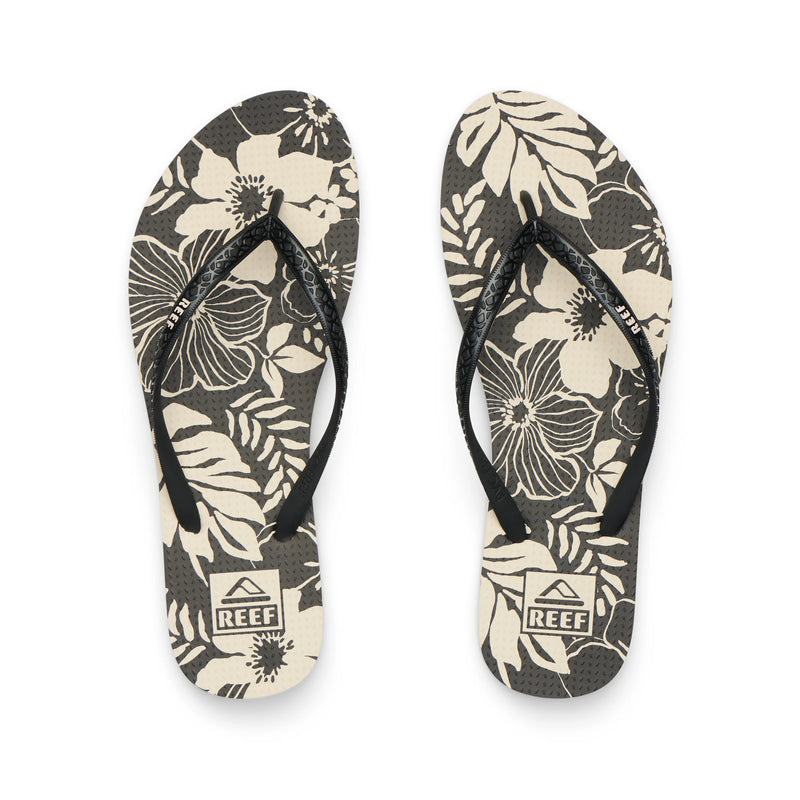 Női papucsok REEF Seaside Prints, fekete virágos